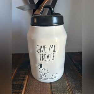 Rae Dunn Peanuts Snoopy GIVE ME TREATS Halloween Canister Treat Jar Ghost NEW